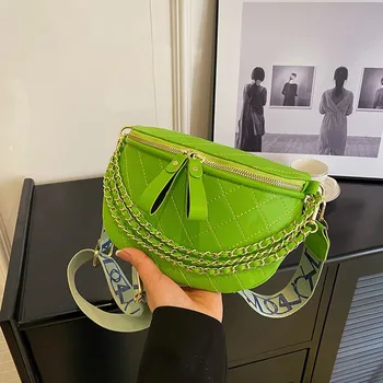Дамски поясная чанта на верига, качествена кожена поясная чанта и портмоне за телефони, модни дамски чанти на рамо, луксозна дизайнерска чанта през рамо