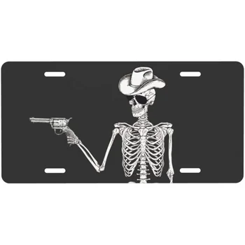 Готически череп, западен каубой, Калъфи за регистрационни табели, Декоративни стикер на предния регистрационен номер на автомобила, алуминиева автомобилна знак за жени и мъже