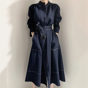 Корейски минималистичен и елегантен женски сако 2023 с висока яка една Ясна линия, однобортный тренч свободна плетени