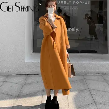 Жена вълна палто GetSpring, темпераментен orange зимна вълна яке, модерно универсално утолщенное свободното си дълго палто, ново 2022 г.