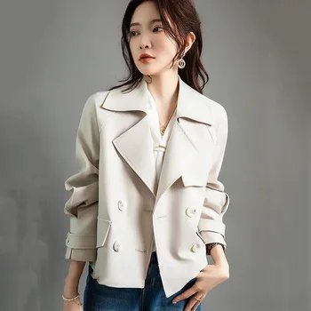 2023 Нов пролетно-есенен тренч, женски корейски двубортный кратък тренч, дамско палто, ветровка, дамски връхни дрехи, блузи